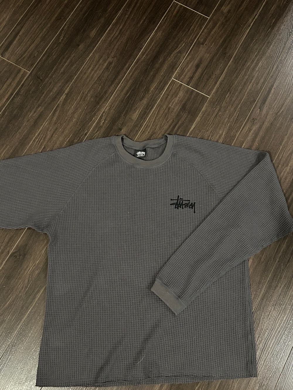 Stussy Men's Gray Waffle Thermal Crew Sweatshirt